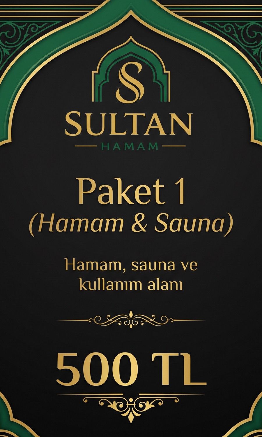 Paket 1 (Hamam & Sauna): Hamam kullanımı, Sauna kullanımı, Kullanım alanı. Fiyat 500 TL.